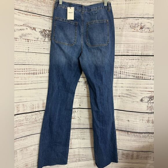 Forever 21 Jeans Womens Size 27 Y2K Flare Wide Leg Raw Hem High rise Denim New - Picture 3 of 10